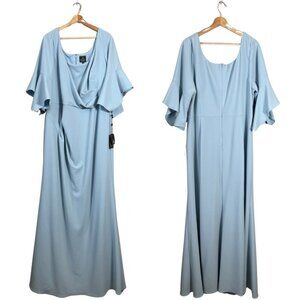 Adrianna Papell Light Blue Maxi Dress with Flutter Sleeves